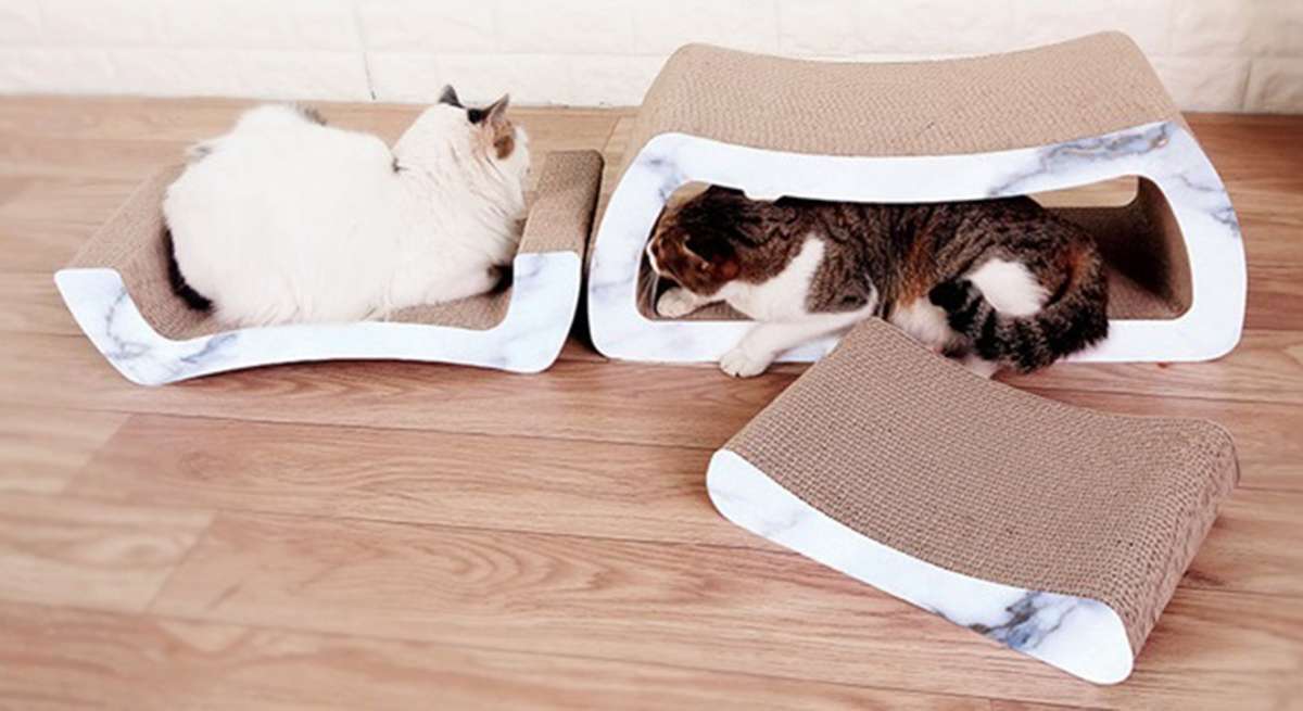 Katzen Kratzsofa Aus Pappe – 58 X 31 X 27 Cm, Dickes Wellpappe, Mit Katzenminze