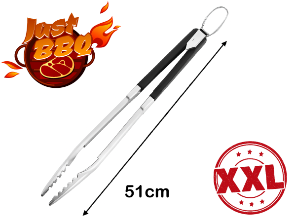 Just BBQ - Premium Grillzange XXL 51cm – Edelstahl Grillzange mit Silikon Griff hitzebeständig für B