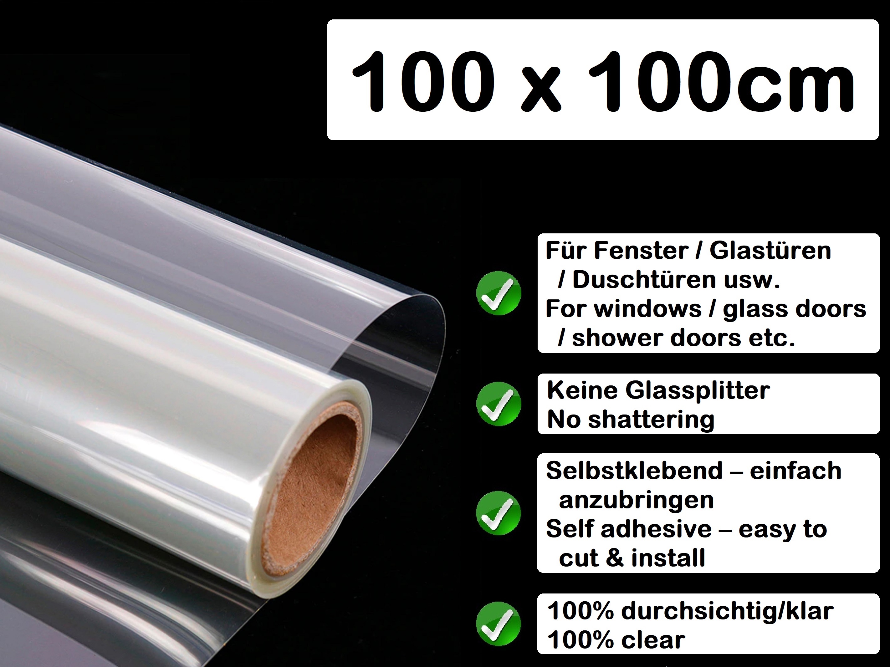 Sicherheitsfolie 300 x 100cm Fenster Einbruchschutz / Glas