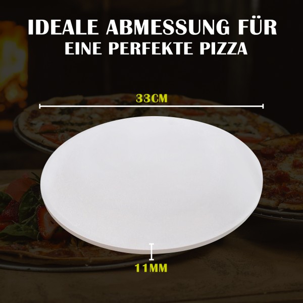 Hochwertiger Pizzastein Rund 33cm Durchmesser für Gasgrill und Backofen inkl. Halter